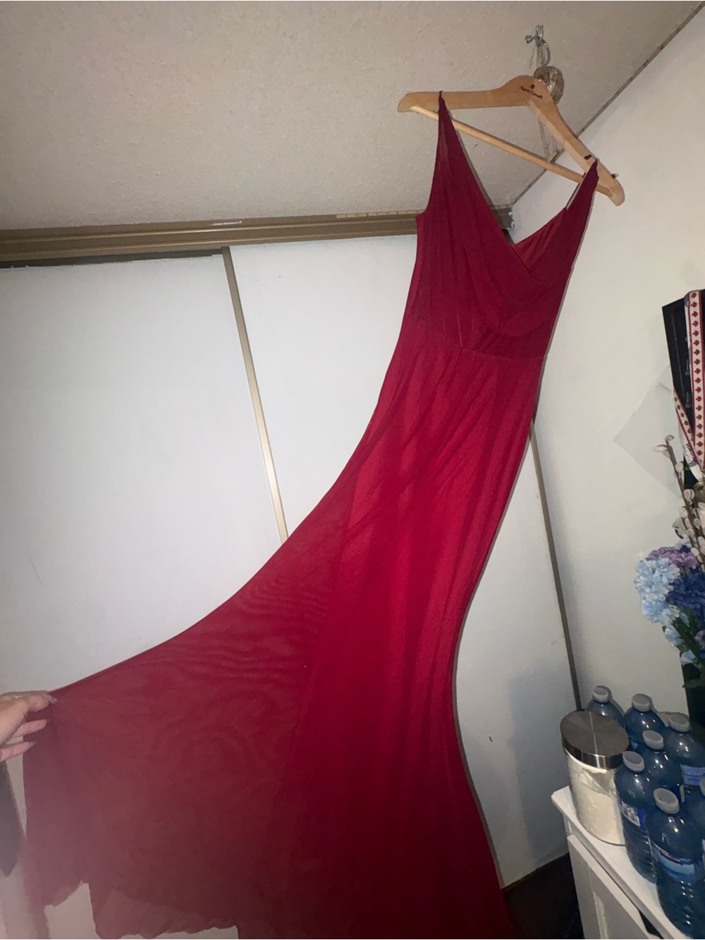 Red V-Neck Sleeveless Maxi Dress